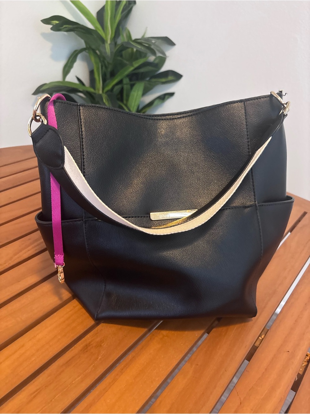 Victoria's Secret Black Shoulder Hobo Bag with Pink Accent